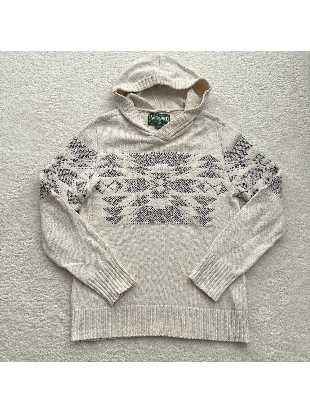 Vintage American Eagle Sweater Hoodie Mens Small Beige Aztec Knit Y2K